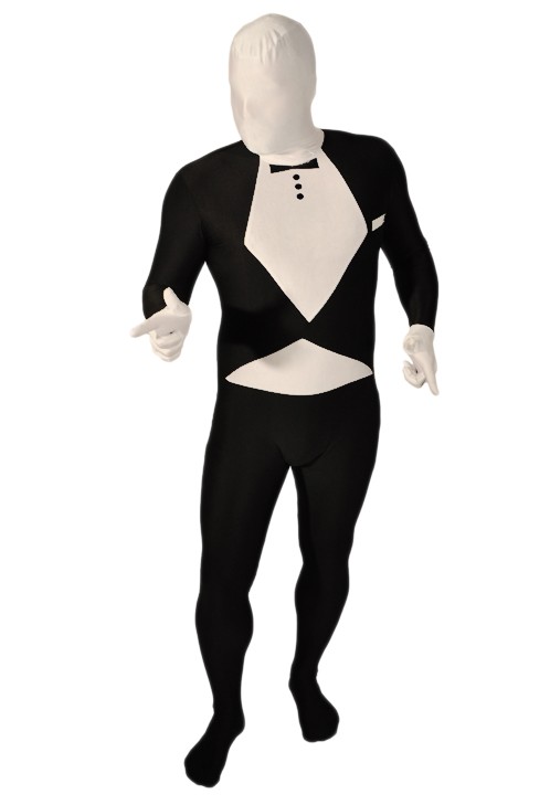 Men's Black And White Spandex Tuxedo Morphsuit